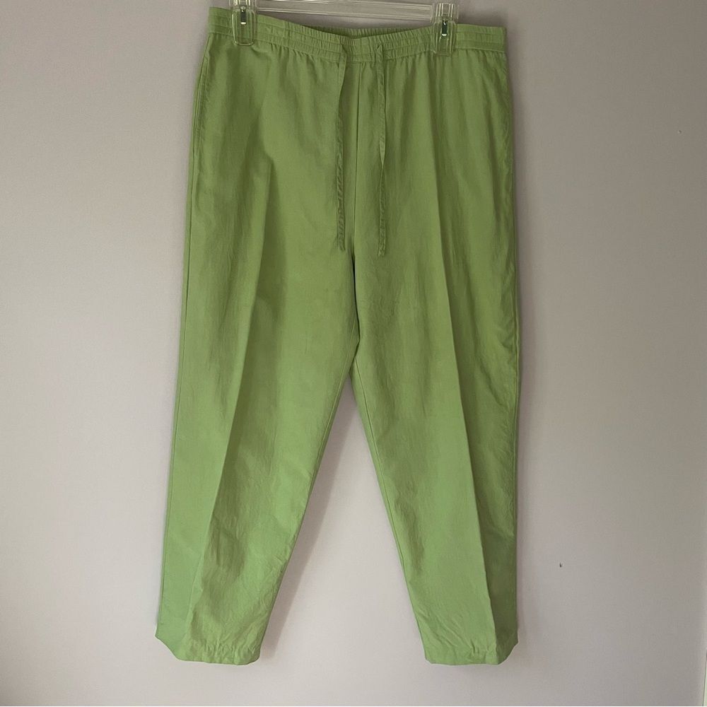 Vintage 100% Silk Trousers L Green Draw String Pull On Pants